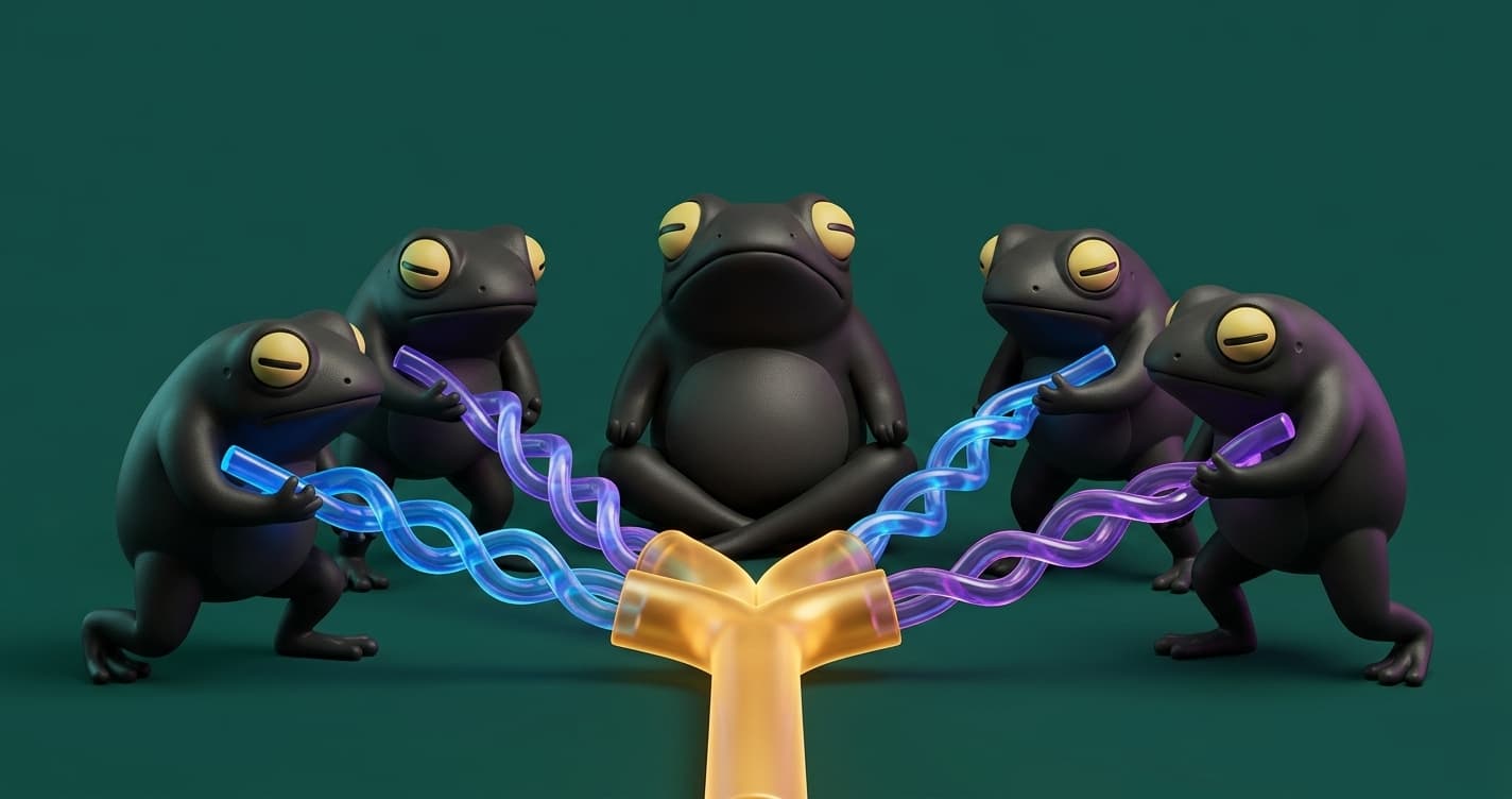 Multiple Quara clones each holding a code branch all trying to merge into a single pipeline, causing chaos