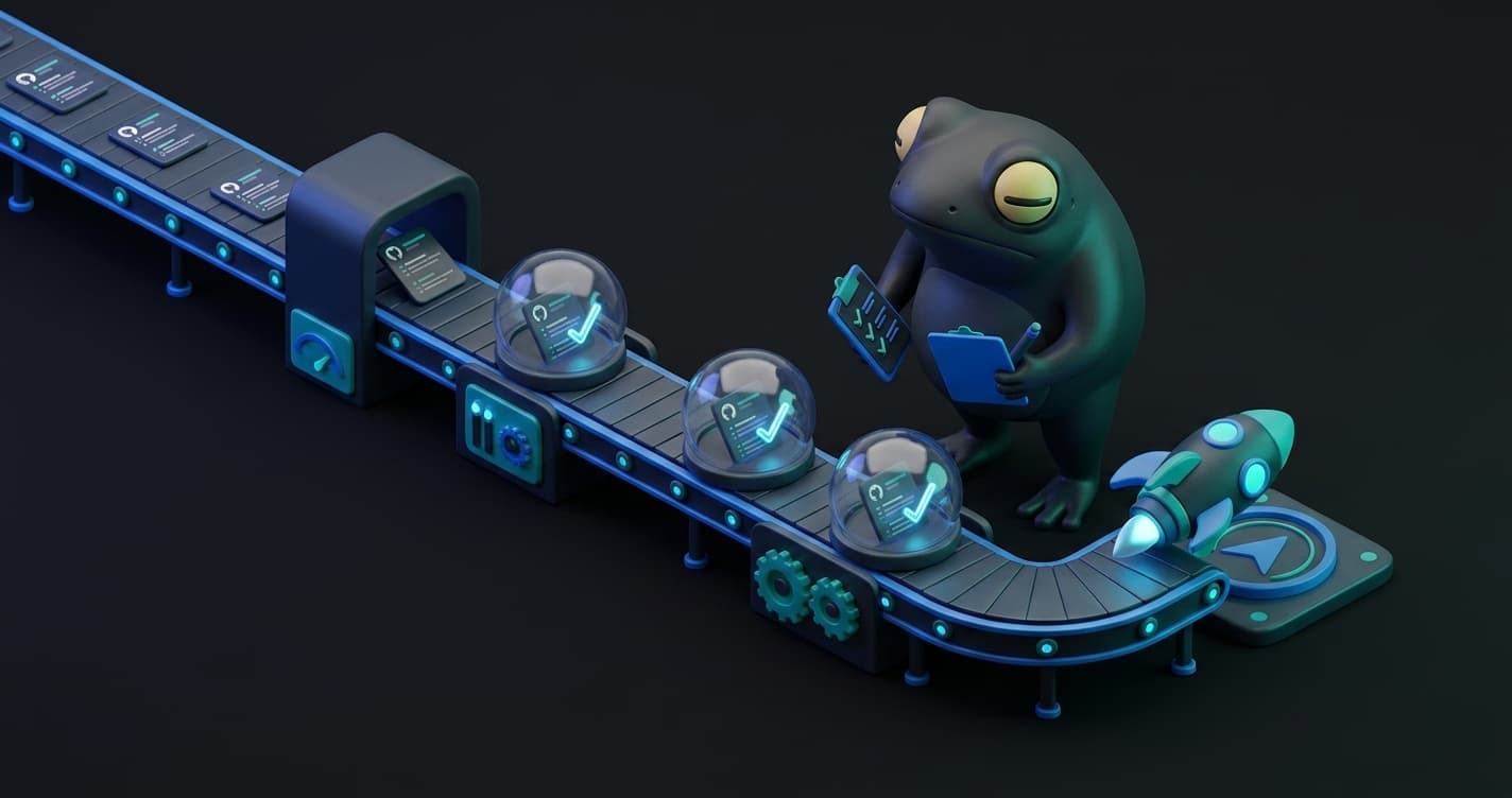 CI/CD pipeline diagram showing E2E tests running automatically against a Vercel preview deployment for each pull request with test results posted back to GitHub