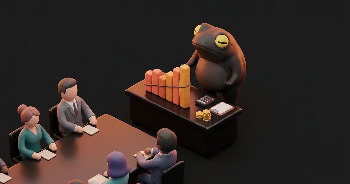 CFO reviewing a QA automation ROI business case showing break-even analysis, cost comparison between in-house QA engineers and AI testing platforms, and compounding ROI curves over 12 months