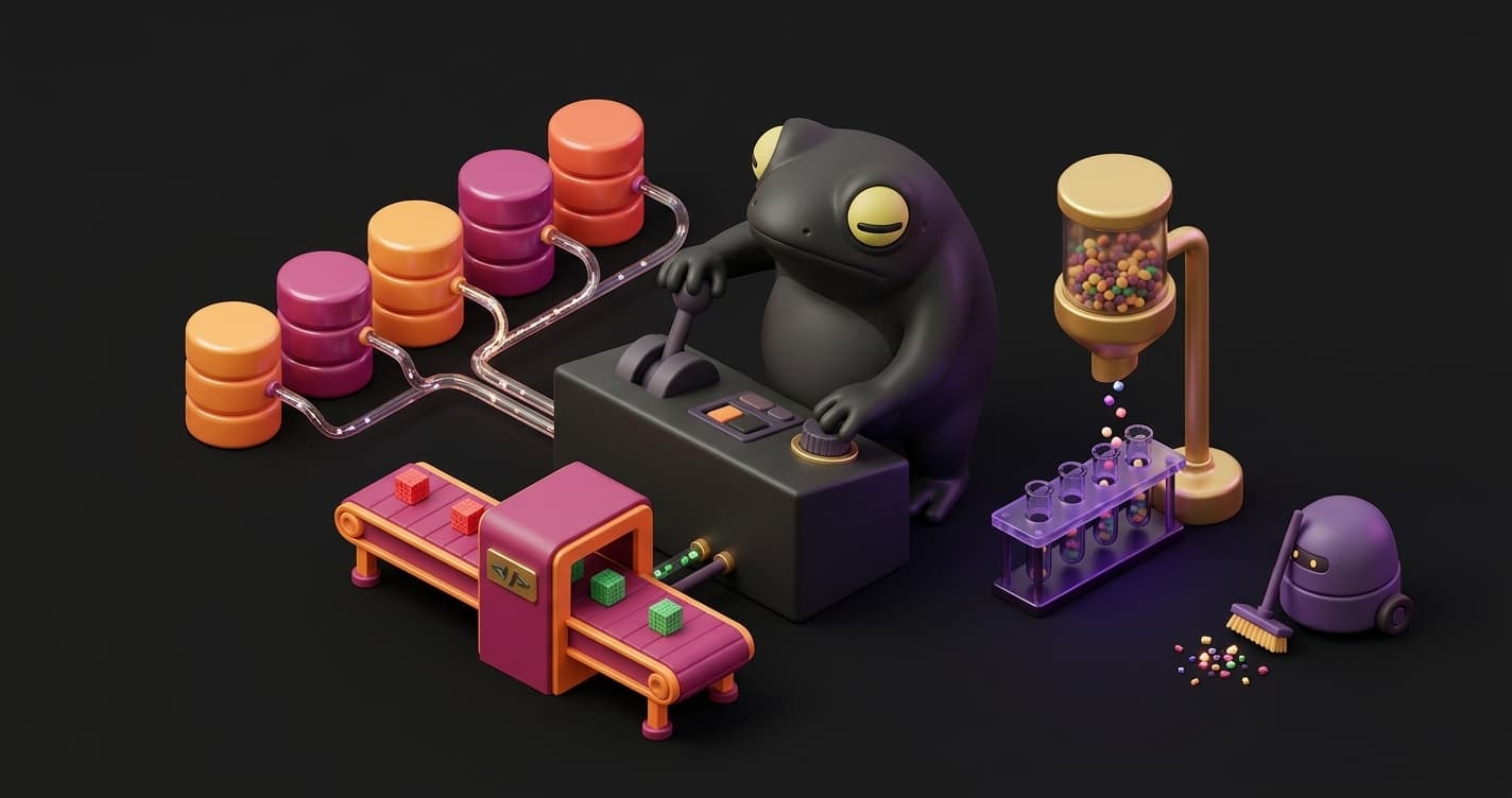 Test data management lifecycle diagram showing generation, masking, seeding, and cleanup stages for AI-accelerated development teams