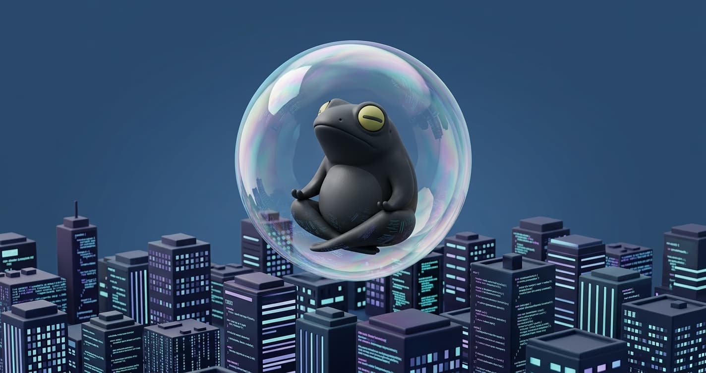 Vibe coding bubble illustration showing untested AI-generated software