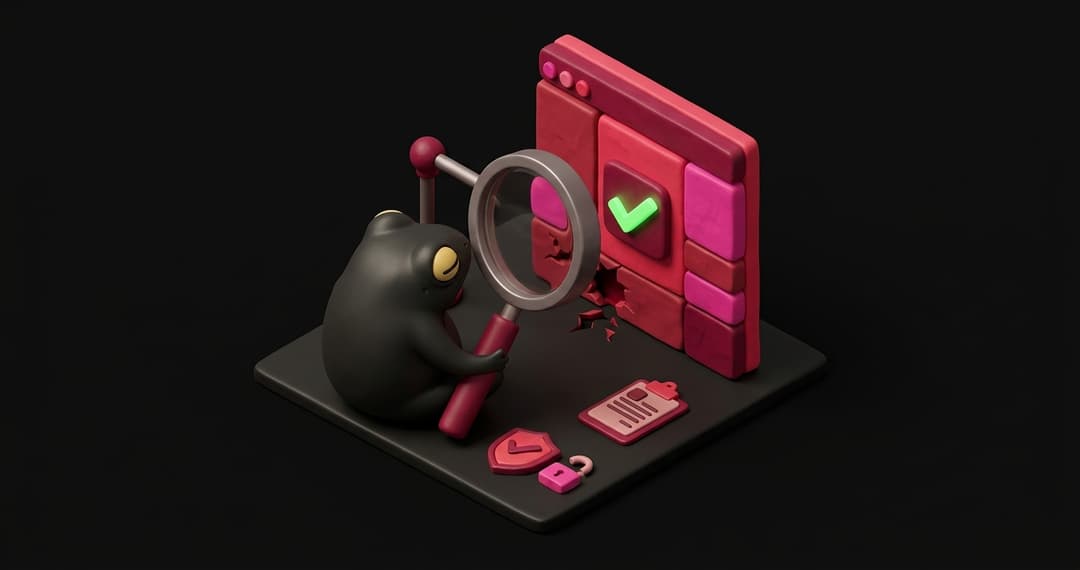 Security scanner showing a green checkmark on vibe-coded application code while hidden logic vulnerabilities remain invisible beneath the surface