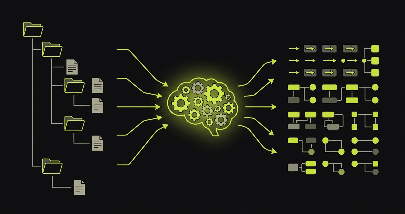 Diagram showing the Planner agent parsing a Next.js file tree and extracting routes, components, and user flows into a structured test plan