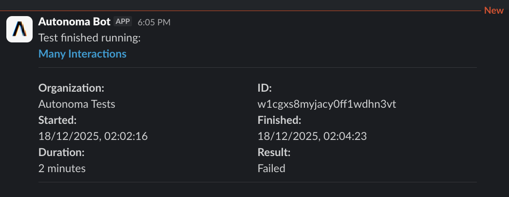 Slack notification from Autonoma
