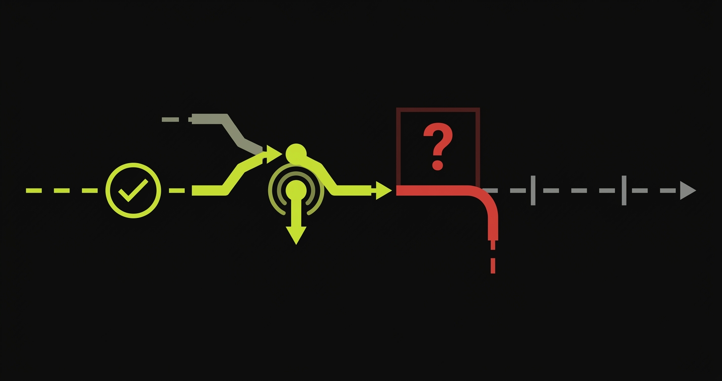 Diagram showing 3 parallel agent branches converging on a single merge point. Some branches turn to X marks at the merge, features silently dropped