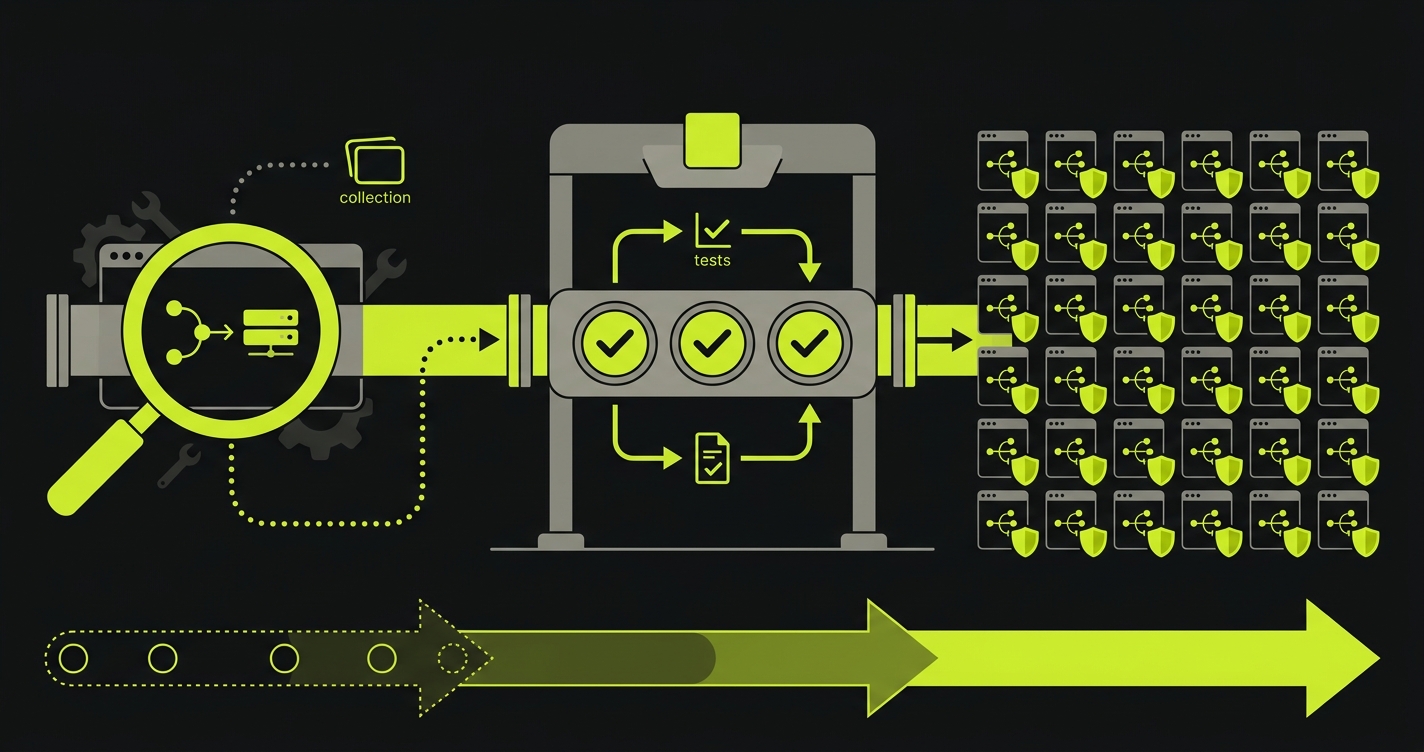 Three-stage pipeline for closing the contract gap: manual exploration with Postman, automated CI gates with Newman, and full-surface automated contract generation