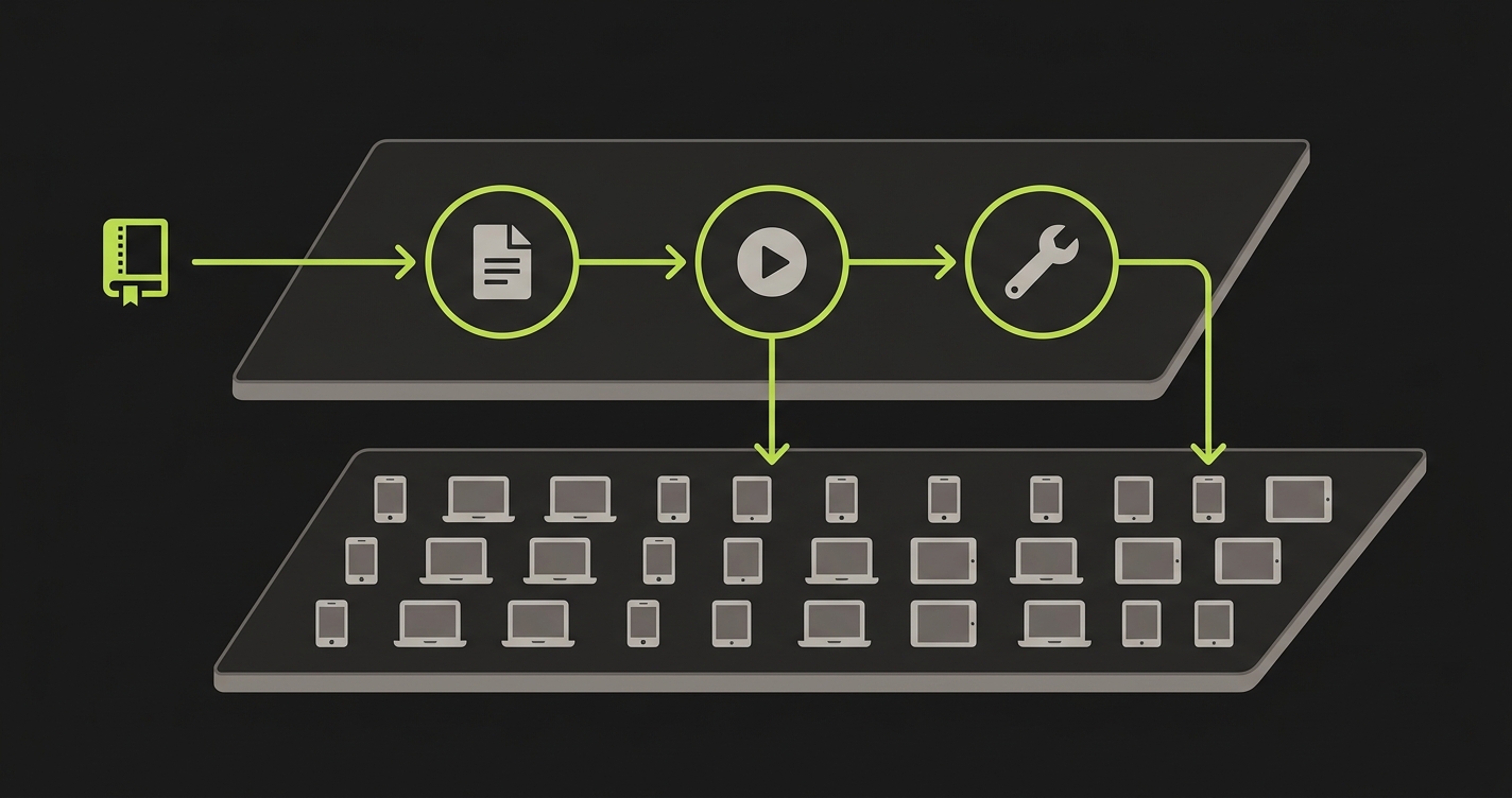 Two-layer testing stack showing the intelligence layer with planner, automator, and maintainer agents above the infrastructure layer of browser and device execution environments