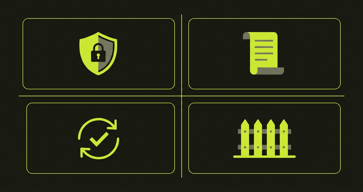 Four categories of compliance test types: access control, audit log, change validation, and data boundary tests, each mapped to specific framework controls