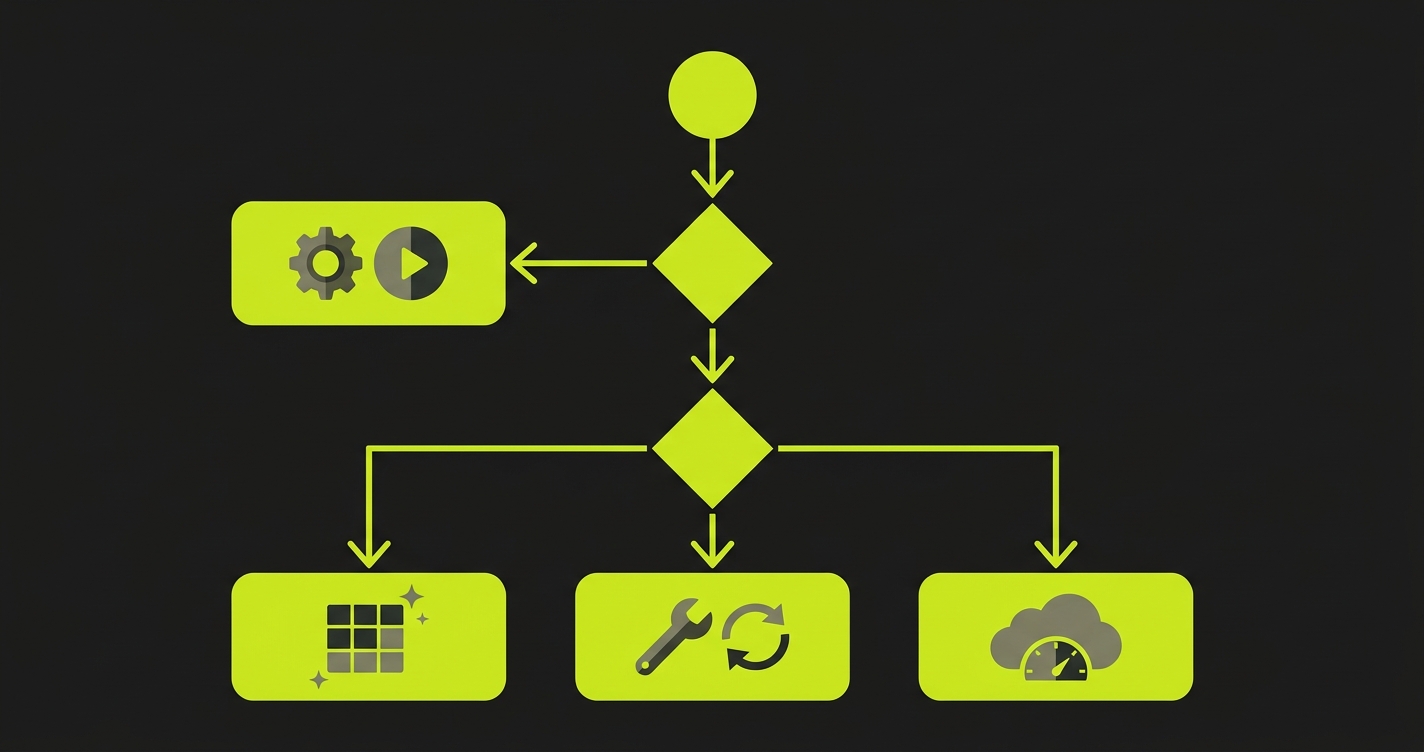 Decision flowchart for choosing between open-source continuous testing tools and commercial solutions based on bottleneck type