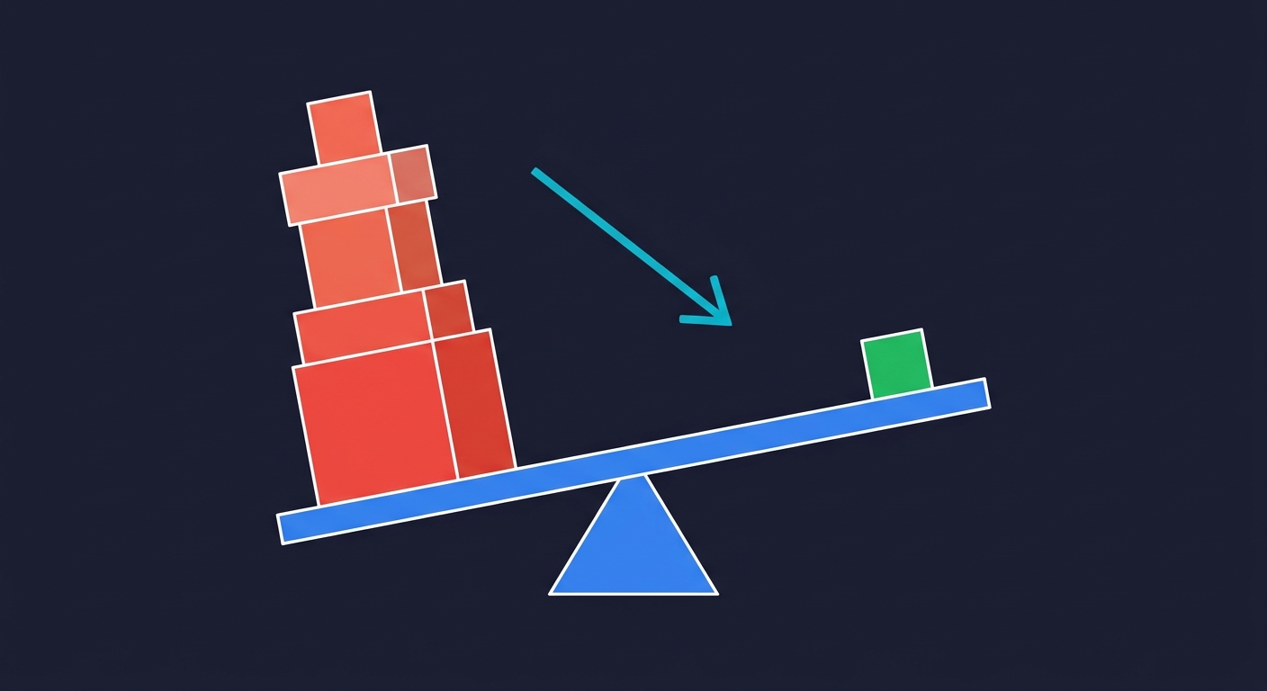 Balance scale showing the large stack of hidden costs from untested vibe coding far outweighing the small cost of testing infrastructure