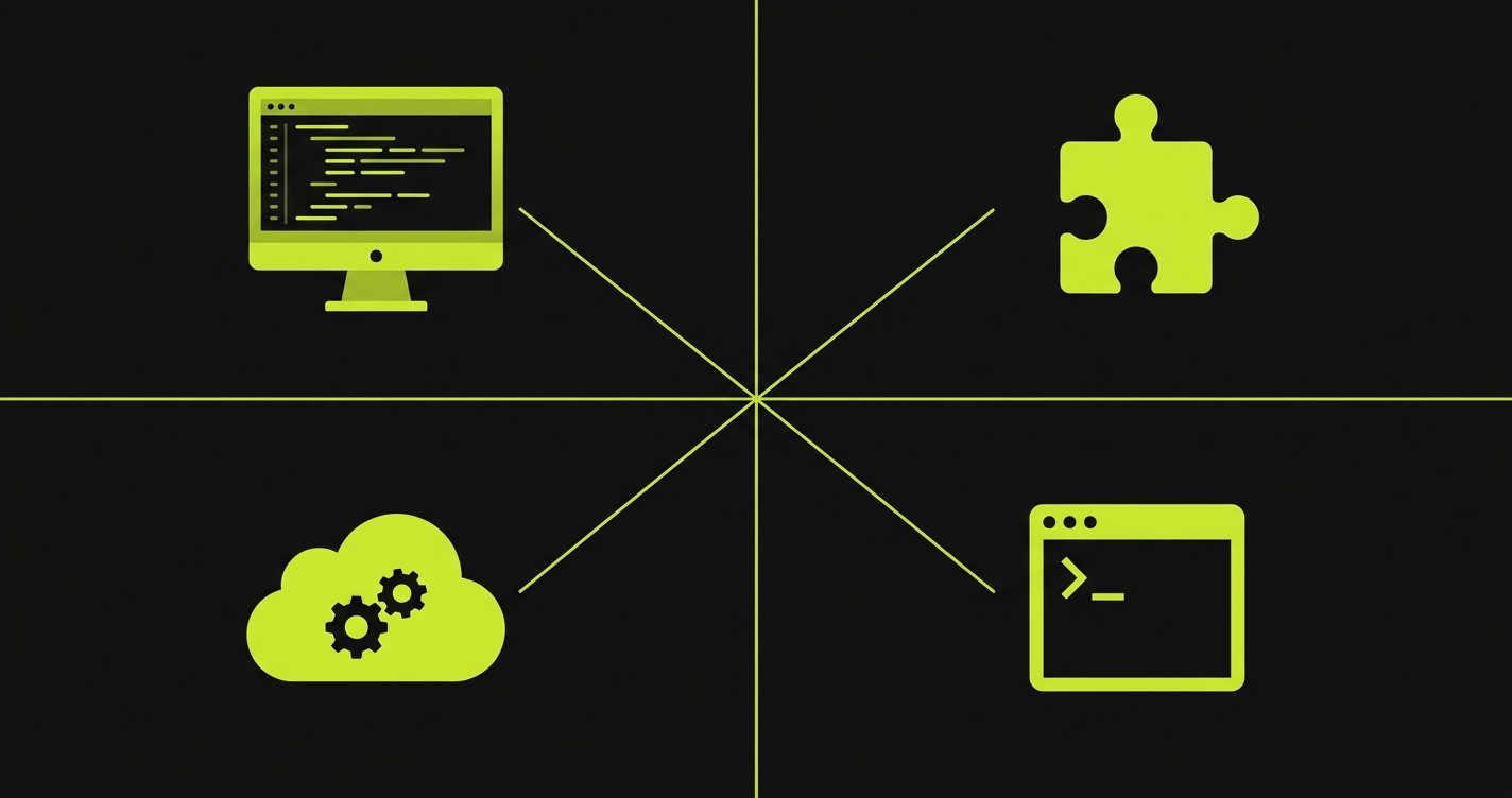 Diagram showing four categories of cursor alternatives in 2026: Full AI IDEs like Windsurf and Zed, VS Code extensions like Copilot and Cody, cloud builders like Bolt.new and Lovable, and terminal-native tools like Claude Code and Aider