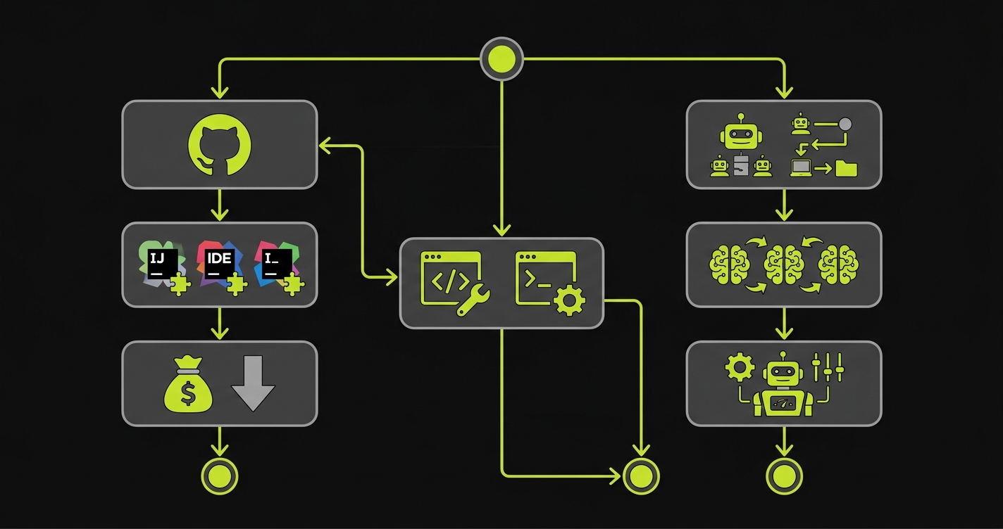 Cursor vs Copilot codebase context comparison: diagram showing how both tools handle large project context differently