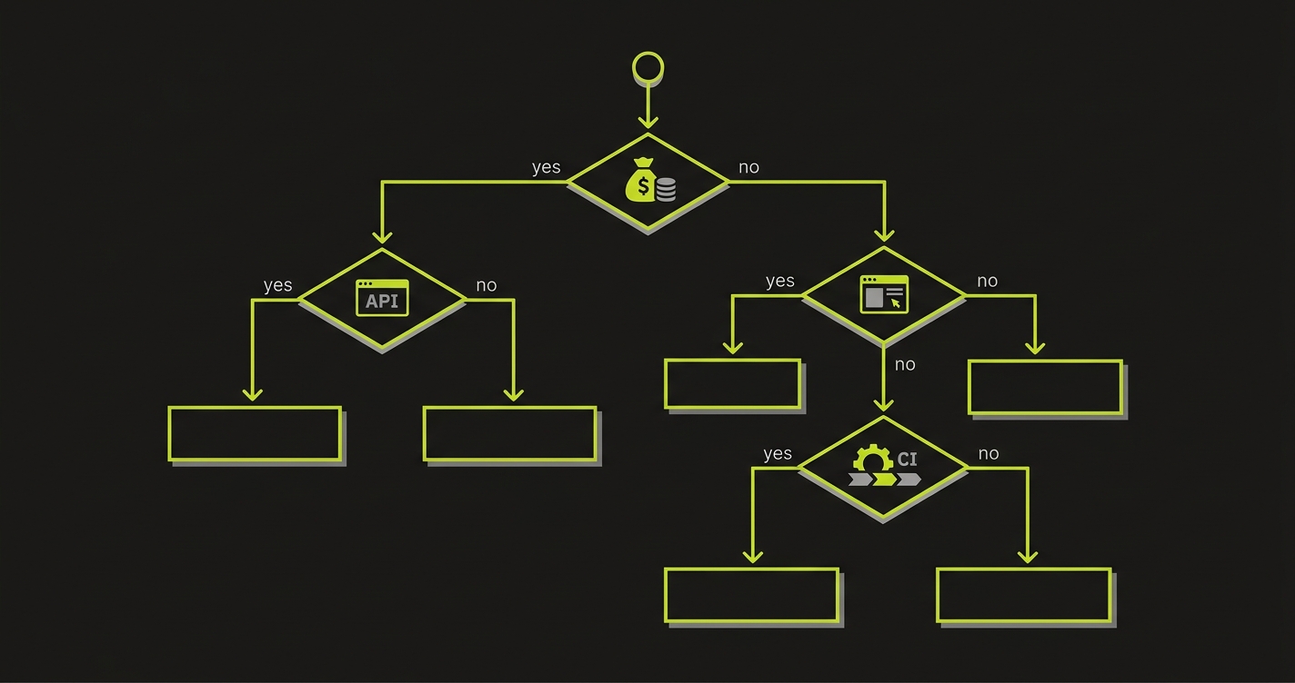 Decision flowchart for choosing a DAST tool based on budget, developer-first needs, and enterprise platform requirements