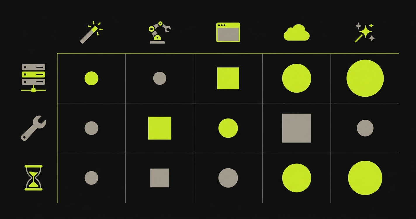 Three-layer cost comparison grid showing CI runner costs, engineer maintenance time, and flake-induced delay across four testing tools