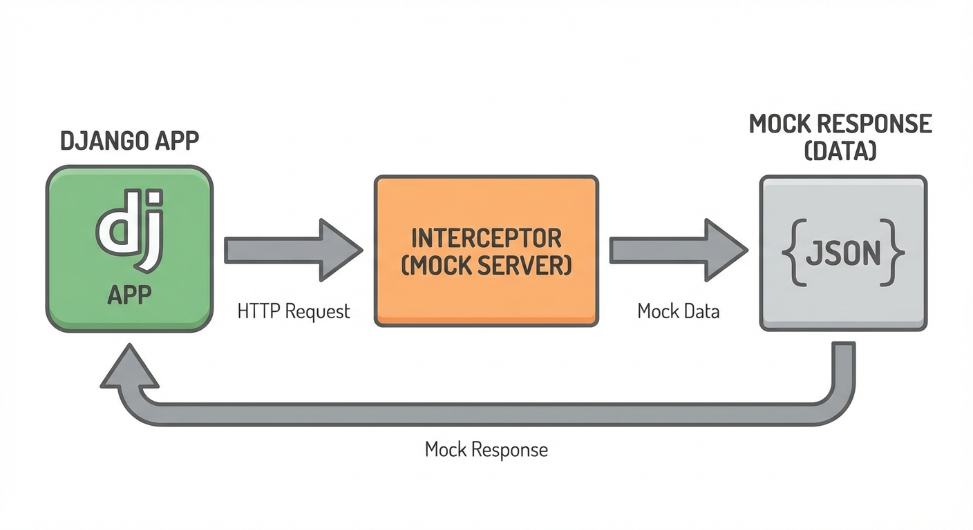 API mocking flow showing request interception and mock response injection