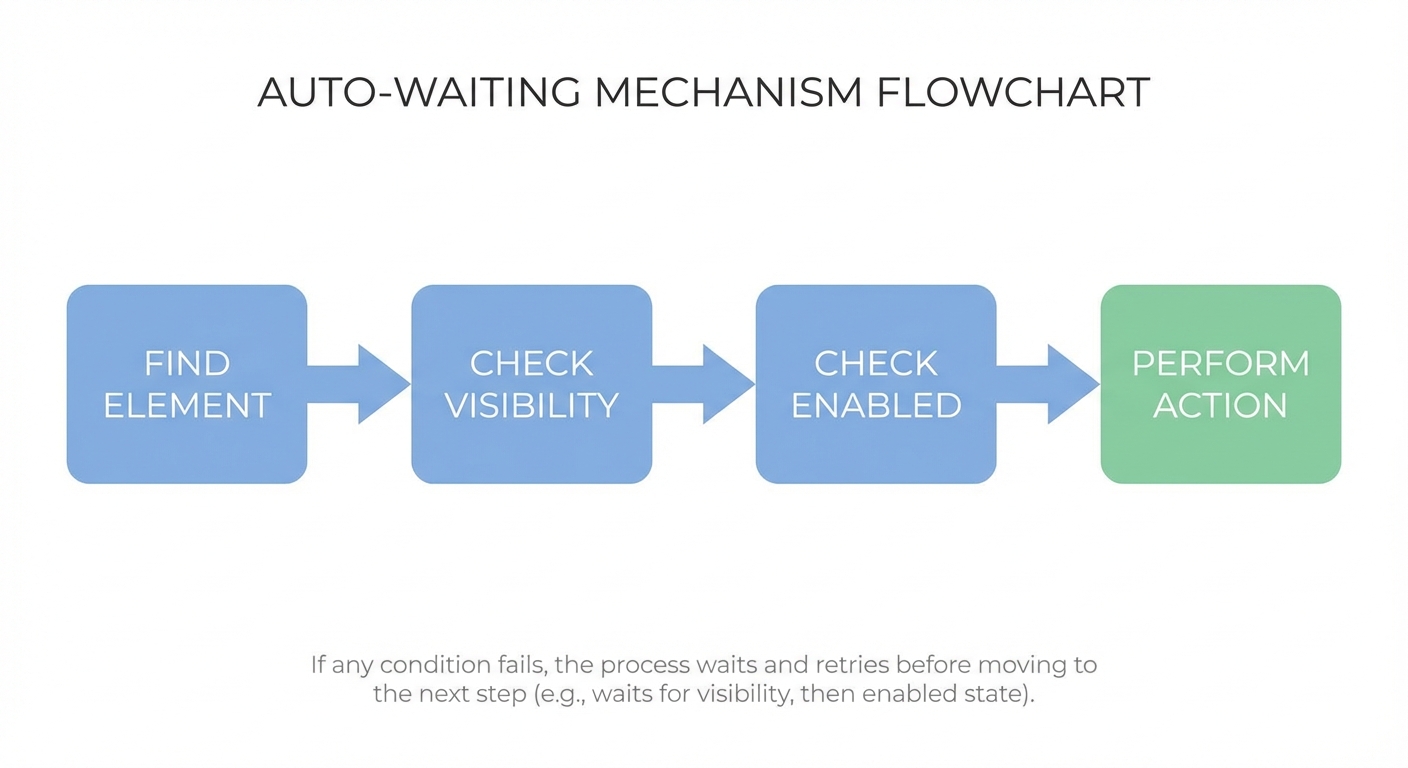 Explicit waits flow diagram showing WebDriverWait checking conditions