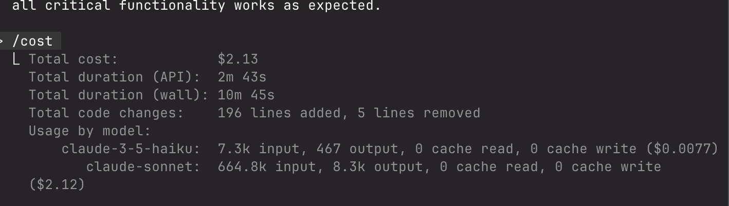 Playwright MCP integration cost showing $2.13 for E2E test generation
