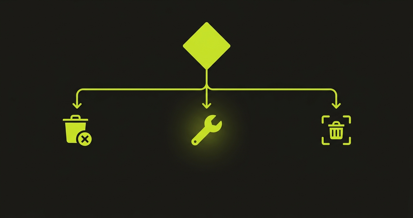 Decision flowchart showing three paths for handling a flaky test: kill it when duplicate coverage exists, fix it when the test covers a critical flow, or quarantine it temporarily when the root cause is complex