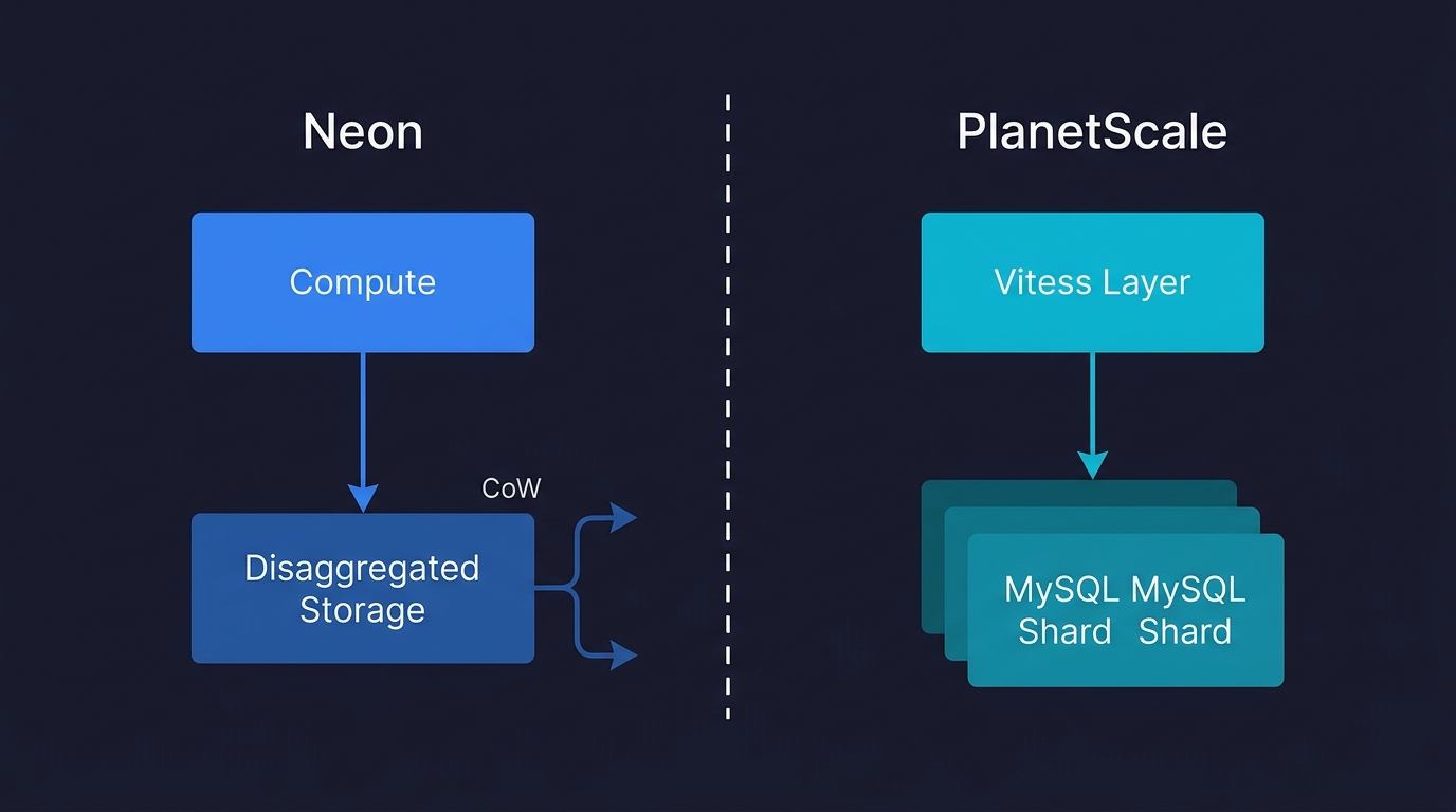 Neon disaggregated compute and storage architecture compared to PlanetScale Vitess sharding layer