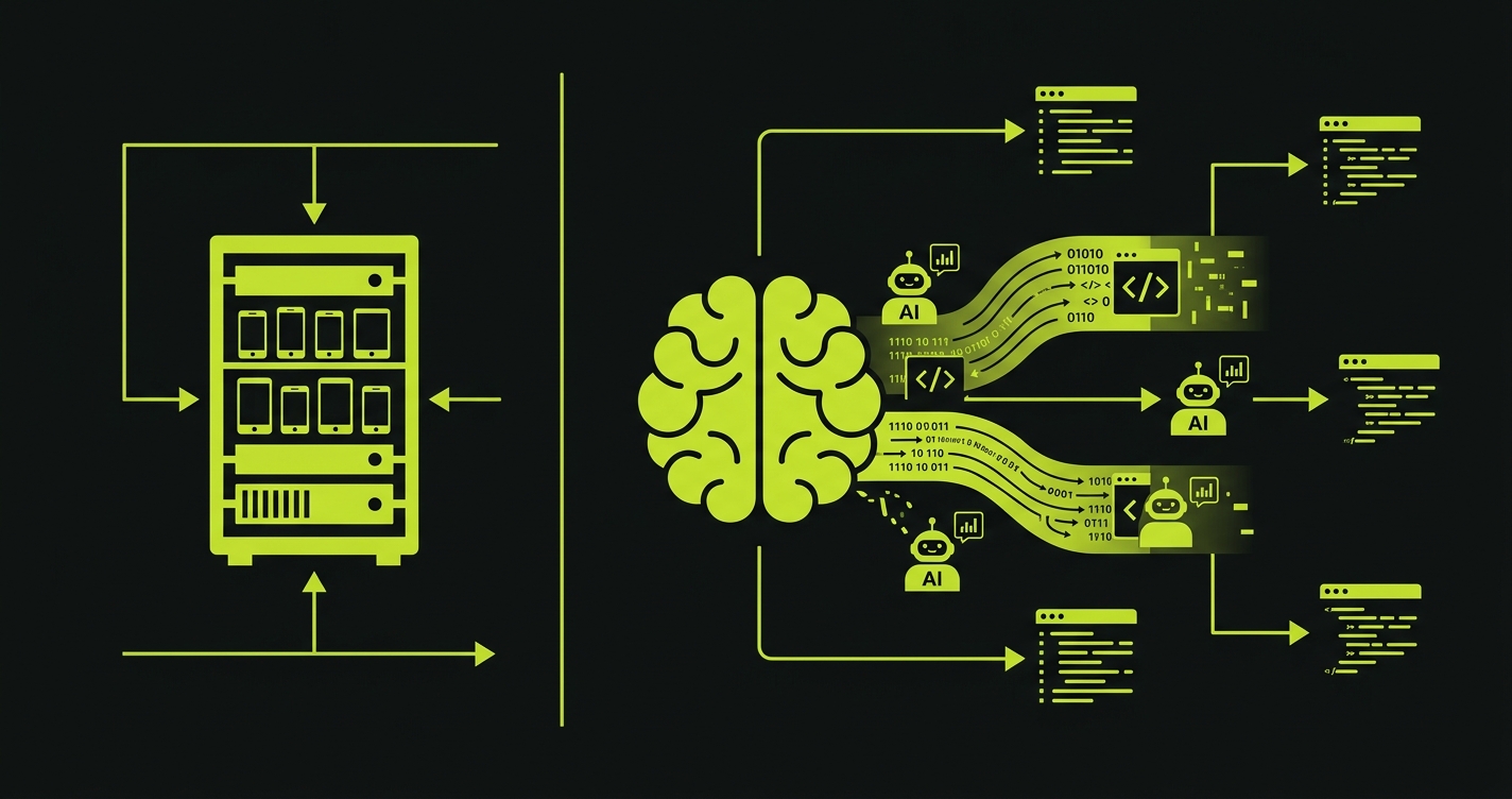 Diagram comparing AWS Device Farm bare infrastructure approach versus Autonoma AI-powered testing with code analysis and test generation
