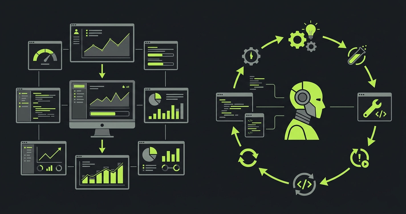 Diagram comparing HeadSpin device analytics approach versus Autonoma full-lifecycle AI testing approach