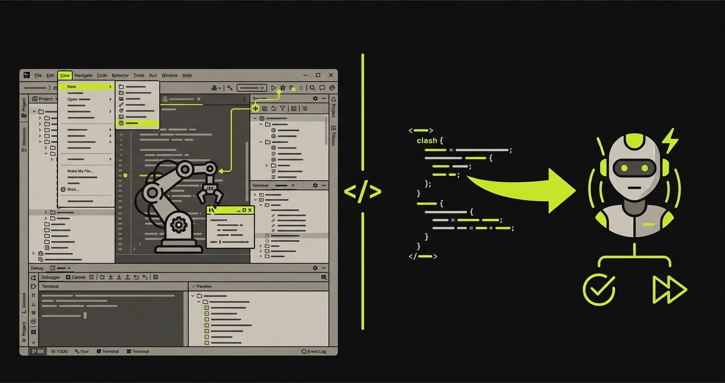 Diagram comparing heavy IDE-based testing approach versus lightweight AI-native testing approach