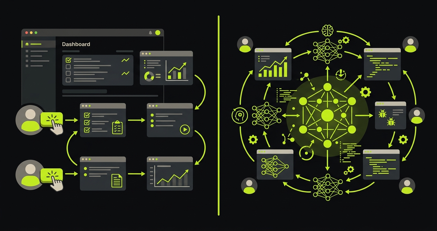 Diagram comparing Qase's manual test management workflow versus Autonoma's AI-driven autonomous testing lifecycle