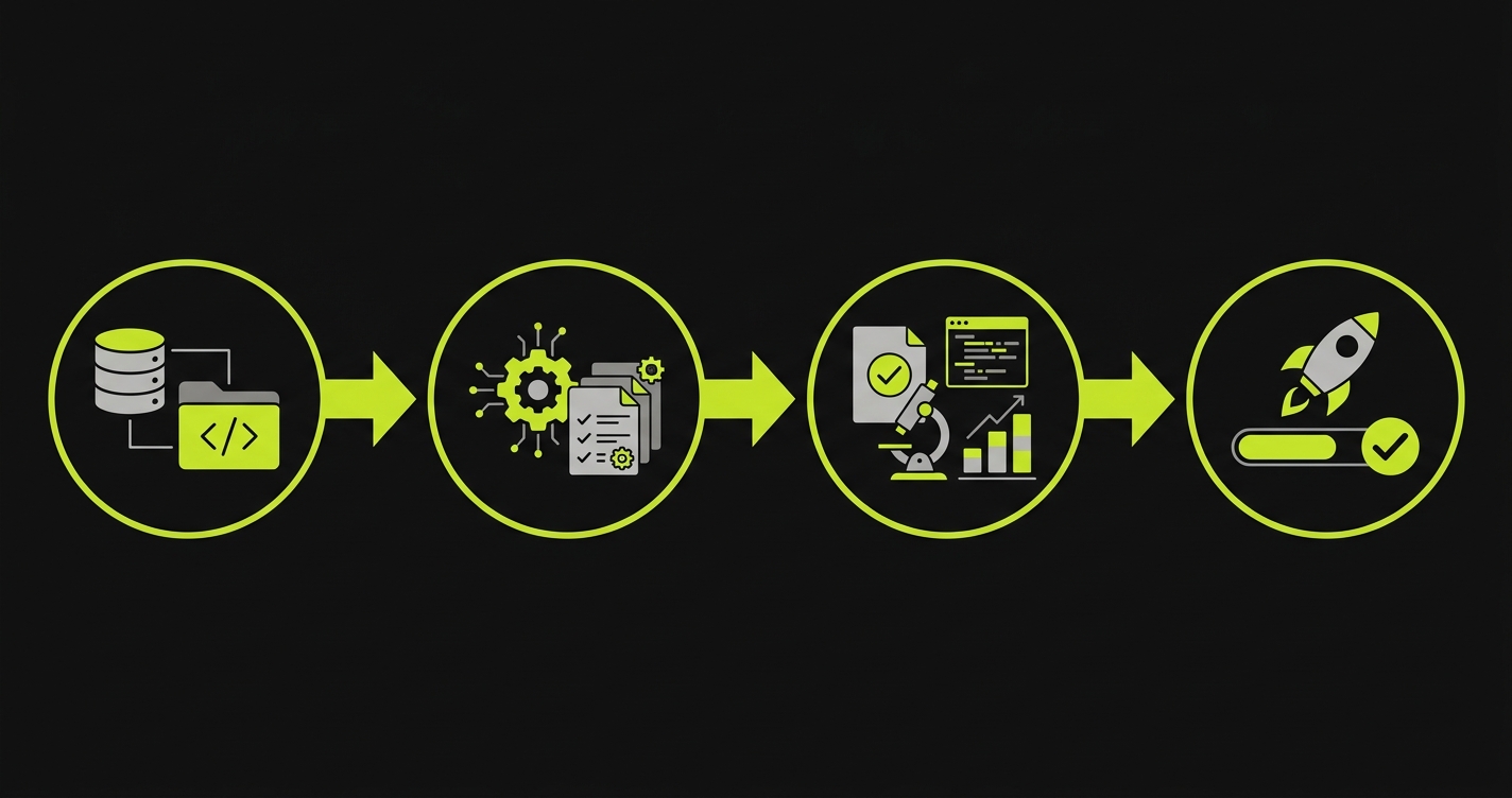 Timeline showing four migration phases from TestCollab to Autonoma