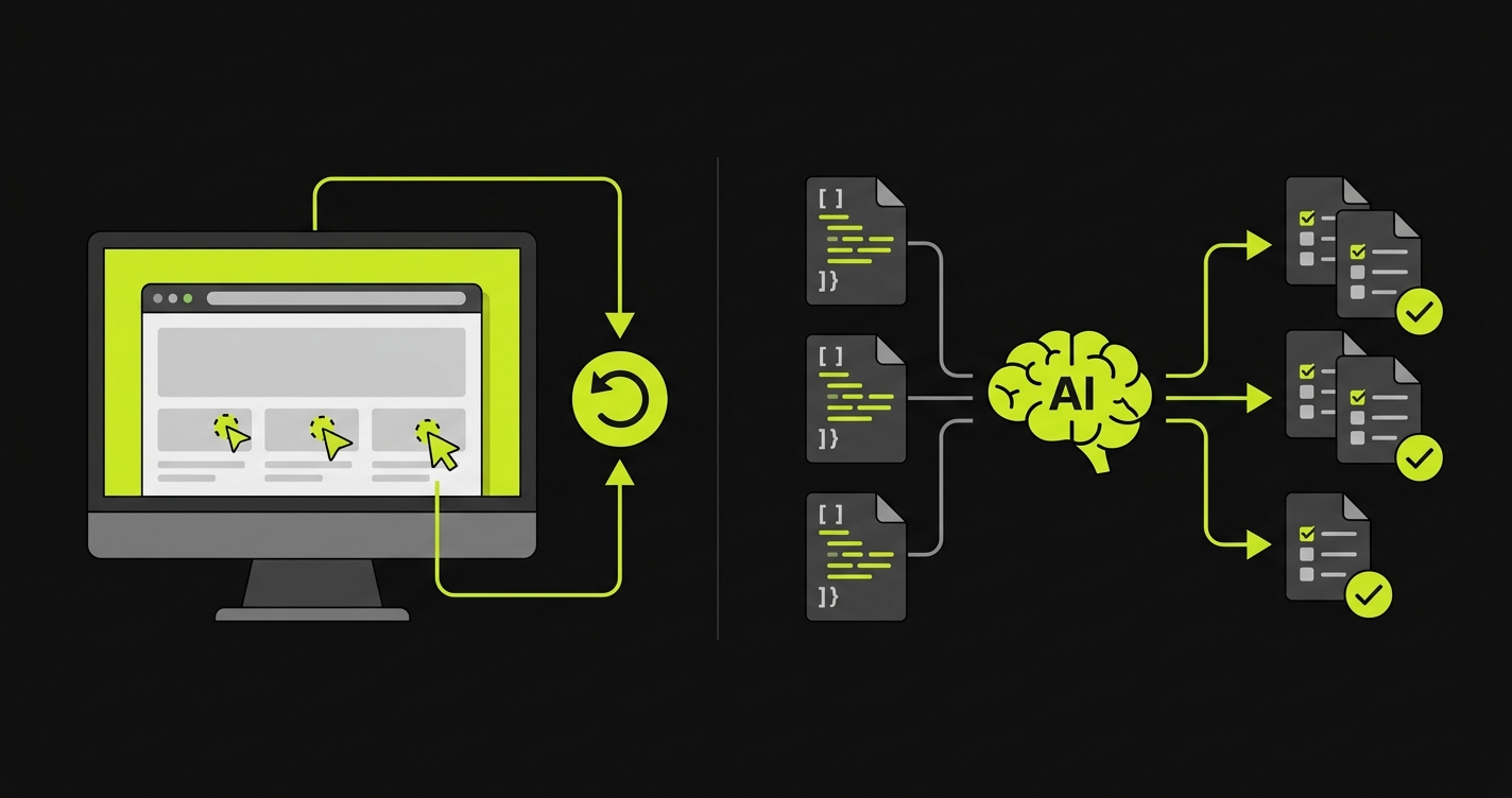 Diagram comparing TestGrid's record-and-replay approach versus Autonoma's AI-powered test generation from codebase