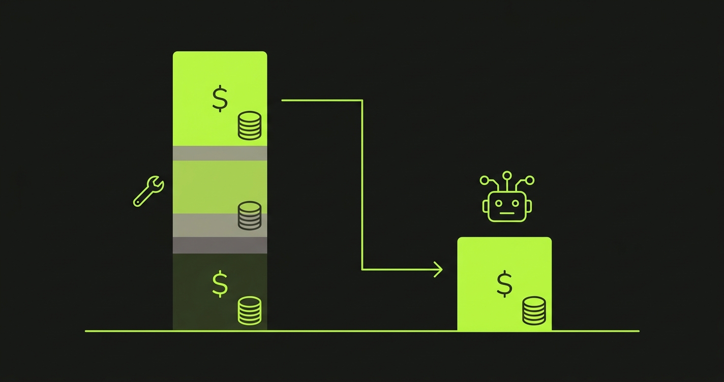Bar chart comparing 3-year total cost of ownership for TestRail plus automation stack versus Autonoma