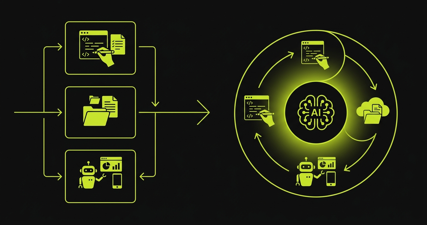 Diagram comparing test management lifecycle versus autonomous testing lifecycle