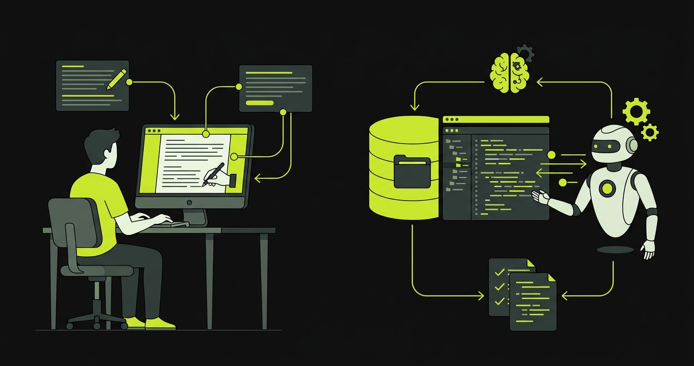 Diagram comparing natural language test writing versus codebase-first AI test generation