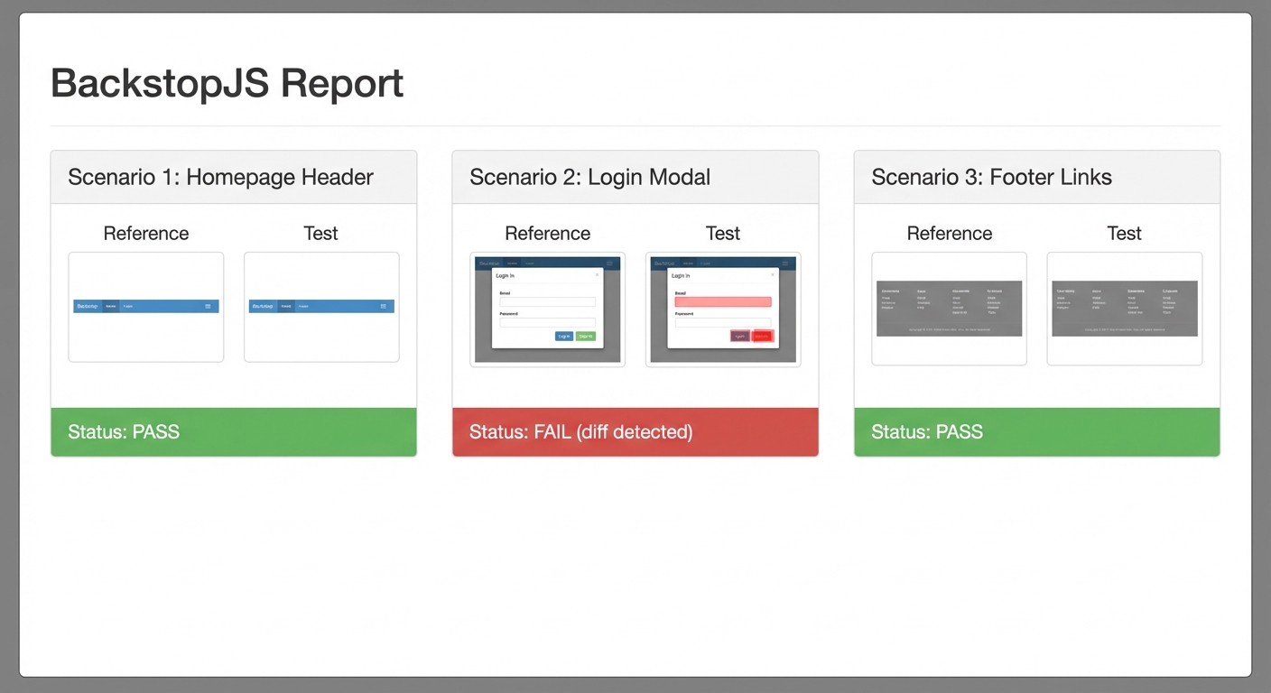 BackstopJS HTML report showing local visual regression testing