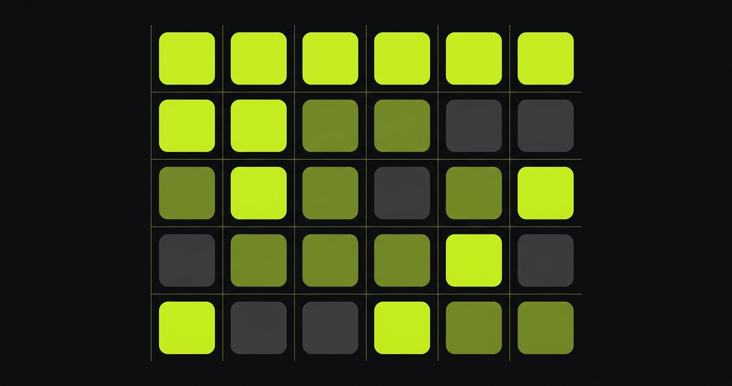 Abstract comparison matrix showing five tools evaluated across multiple capability dimensions with varying strength indicators
