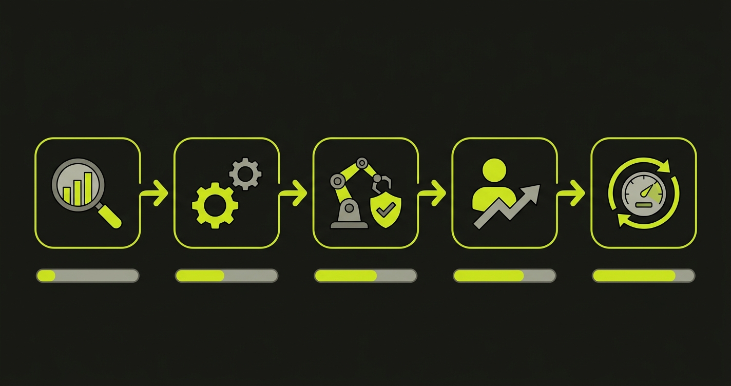 QA Transformation Playbook phases overview showing the five-phase progression from assessment to optimization