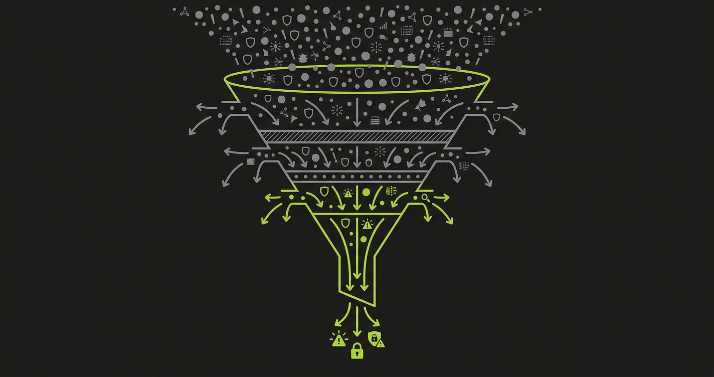 Diagram showing how SAST scanners filter code files into real security issues versus false positives