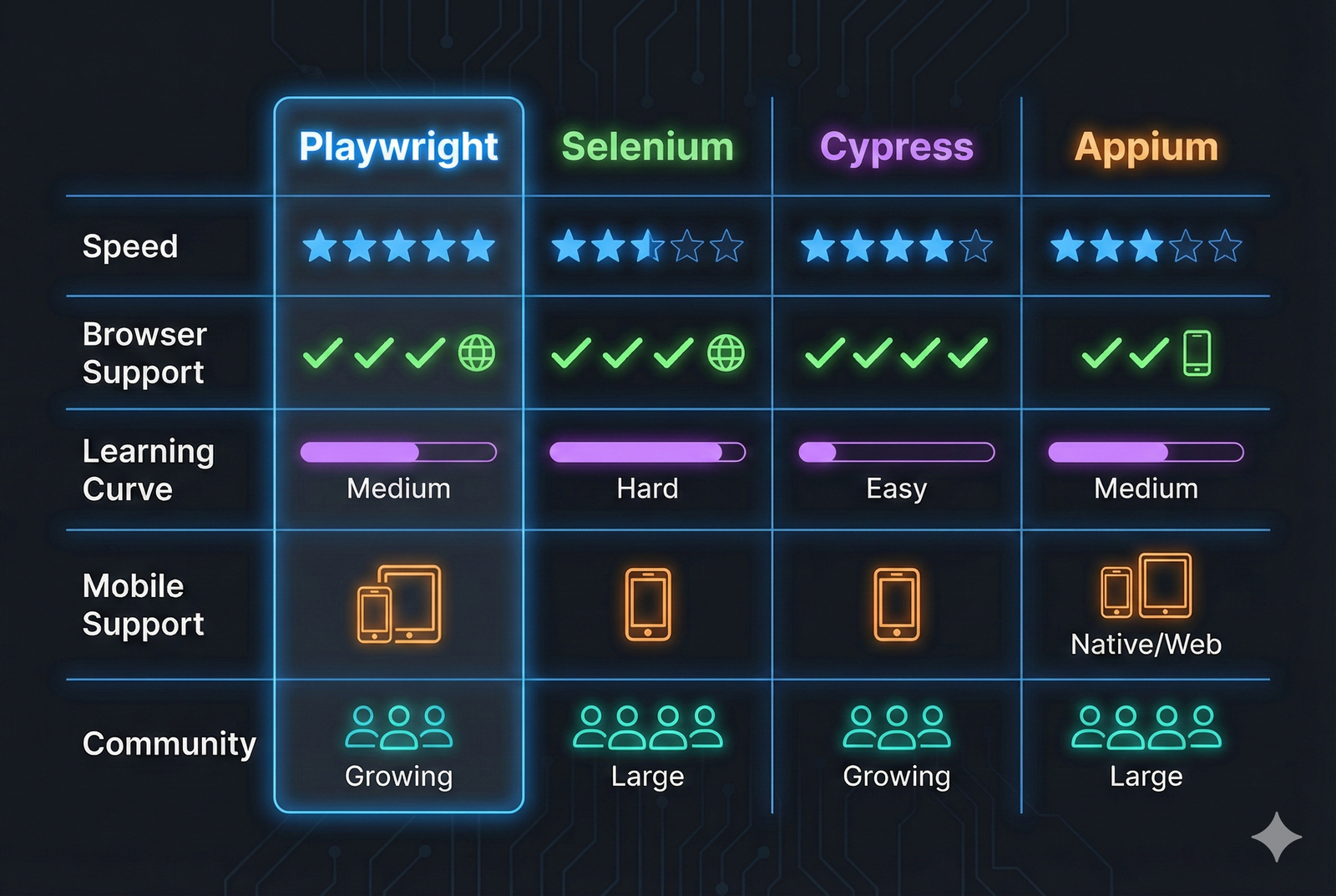 Playwright, Selenium, Appium and Cypress