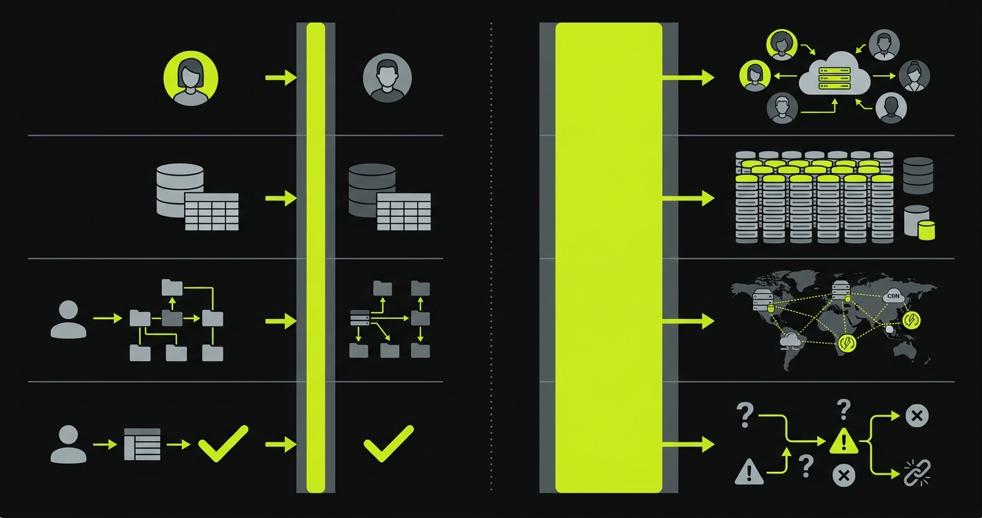 Comparison showing what tests validate versus what users actually encounter in production, revealing the gap between test coverage metrics and real-world conditions
