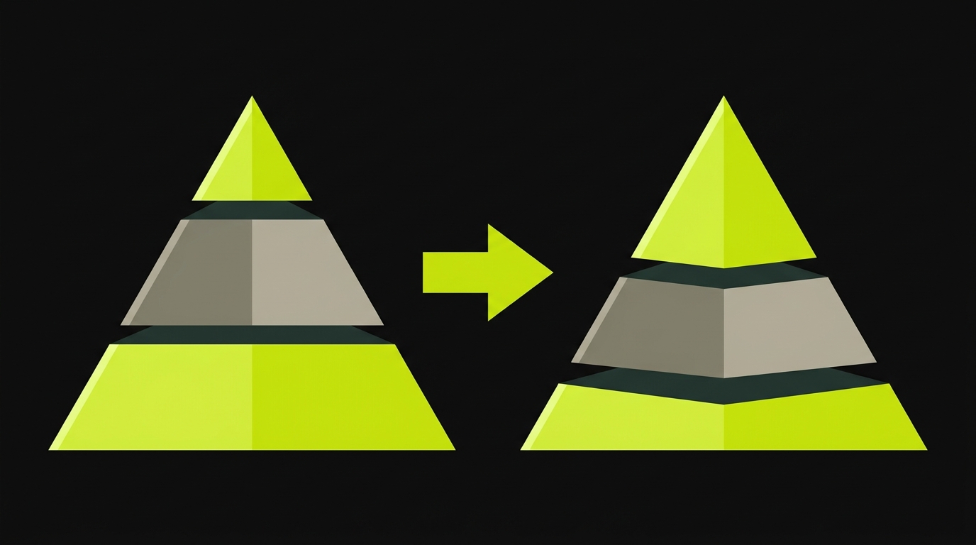 Classic testing pyramid allocation (70/20/10) versus AI-era testing pyramid (50/30/20) showing expanded E2E and integration layers